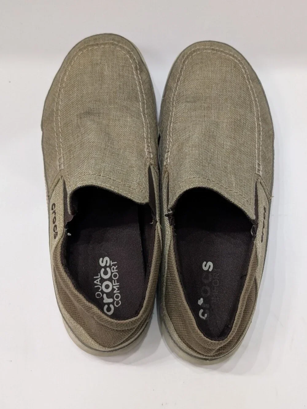 Crocs Men's 9 Dual Comfort Santa Cruz Boat Shoes Loafers Slip On Walking Brown